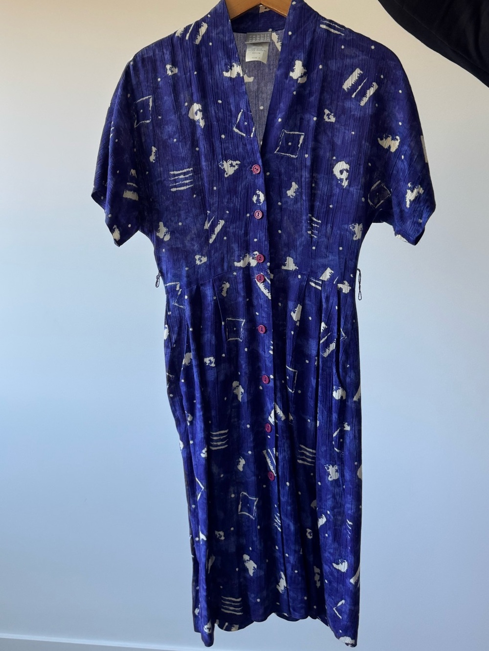 Rabbit Rabbit Rabbit Deep Navy Blue Abstract Button-Front Midi Dress